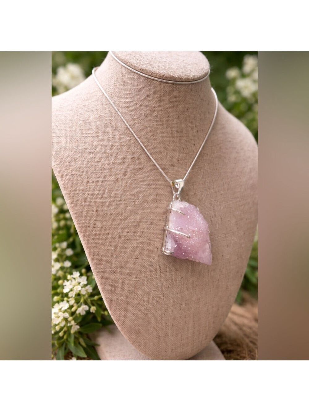 Sterling Silver 925 Stamped Spirit Quartz Pendant Unique Shape Raw Druzy Sparkly